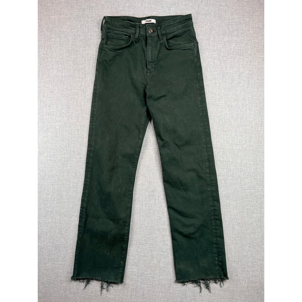 Mavi Barcelona Straight Leg‎ Jeans Women 26x28 Dark Green Raw Hem Modern Frayed